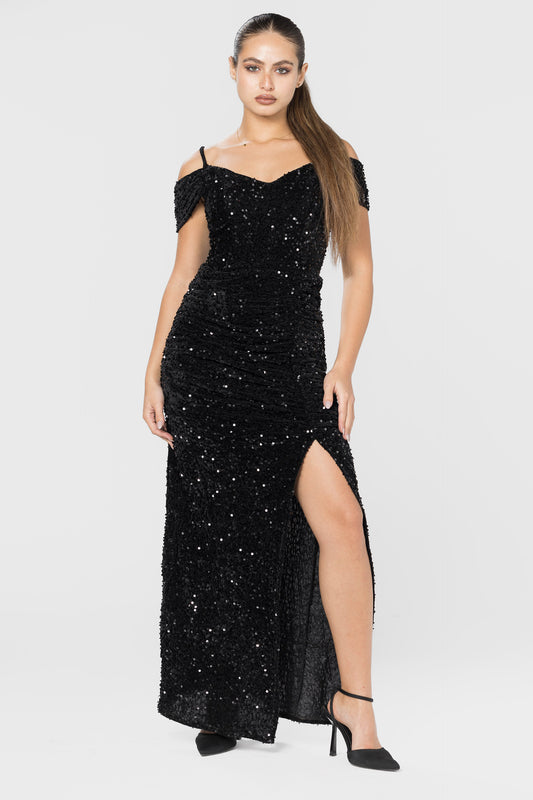 Starlet Velvet Sequin Dress - Black